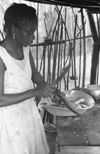 Woman cleaning fish, San Basilio de Palenque, 1975