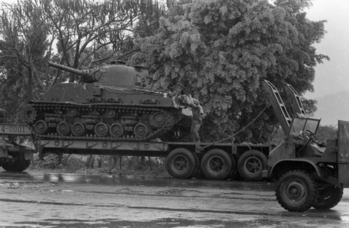 Tank on a trailer bed, Nicaragua, 1979