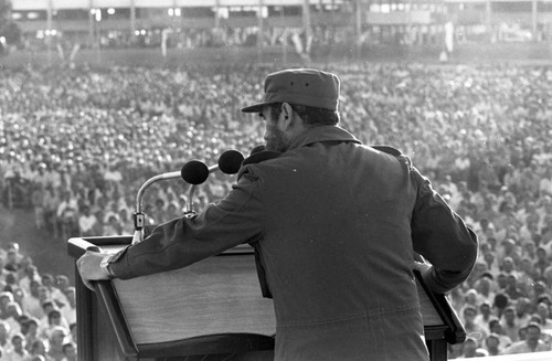 Fidel Castro gives a speech, Havana, 1980