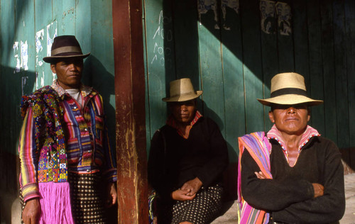 Mayan men on election day, Nahualá, 1982