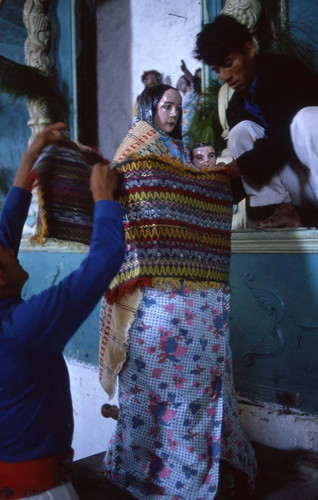 Preparation of a church statue for a religious procession, Chajul, 1982