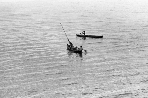 Two boats navigating by fotress, Cartagena, 1975