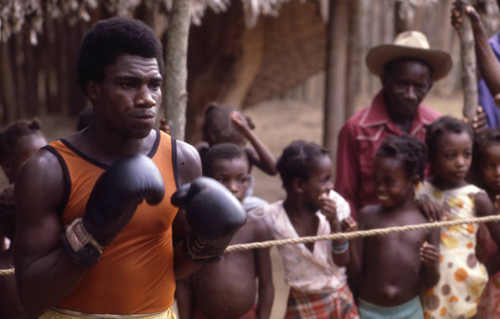 Man boxing in boxing ring, San Basilio de Palenque, 1976