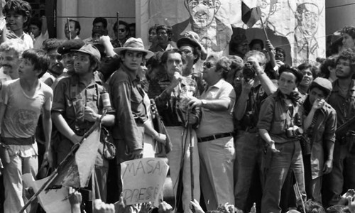 People speaking at rally, Managua, July 20, 1979