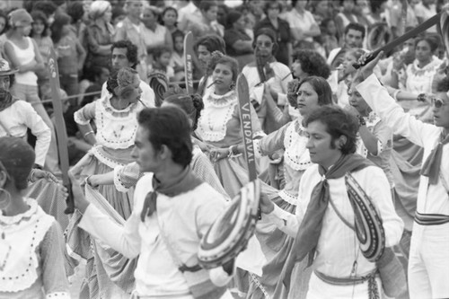 Dancers performing in the street, Barranquilla, Colombia, 1977