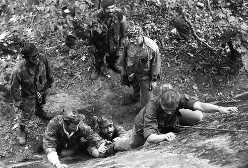 Survival school students learn to rock climb, Liberal, 1982