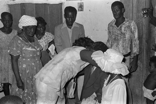 Woman hugging a groom, San Basilio del Palenque, ca. 1978