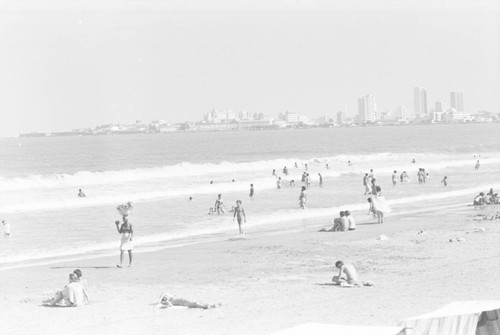 Woman selling fruit at the beach, Cartagena, ca. 1978