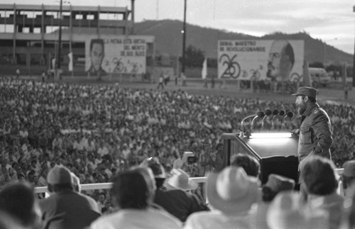 Fidel Castro gives a speech, Havana, 1980