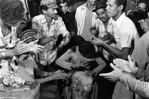 Boy playing the conga drum, Barranquilla, Colombia, 1977