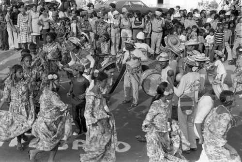 Cumbiamba La Tabaquera dancers performing, Barranquilla, Colombia, 1977