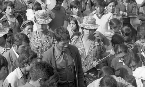 Soldiers at a funeral, Chimaltenango, 1982