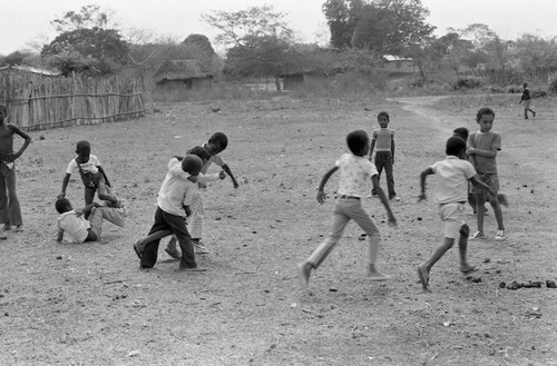 Boys playing in a dirt field, San Basilio de Palenque, 1977