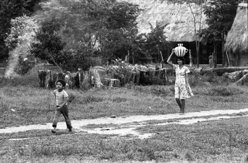 Refugee woman and child outside a refugee camp, Chiapas, 1983