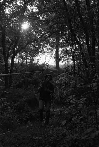 Survival school student ziplines, Liberal, 1982