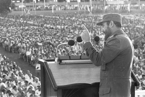 Fidel Castro gives a speech, Havana, 1980