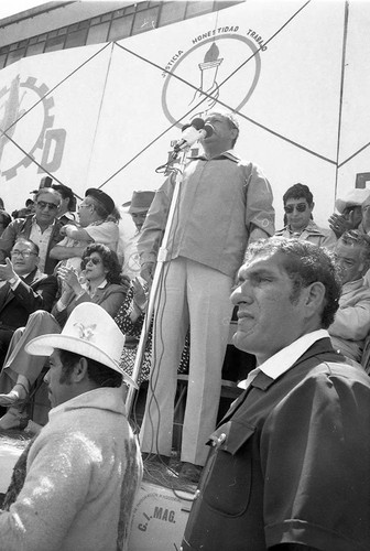 Presidential candidate Ángel Aníbal Guevara speaks, Guatemala City, 1982