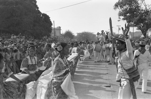Dancers performing in the street, Barranquilla, Colombia, 1977