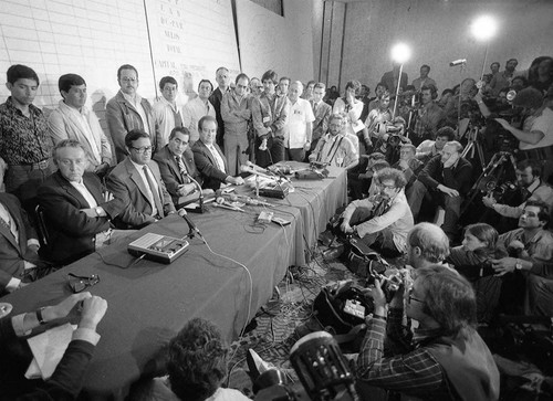 Post-election press conference against voter fraud, Guatemala, 1982