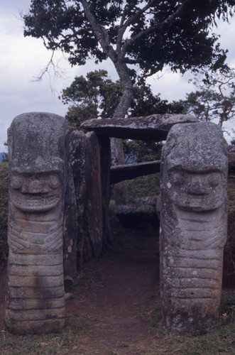 Guardian stone statues outside a barrow, San Agustín, Colombia, 1975