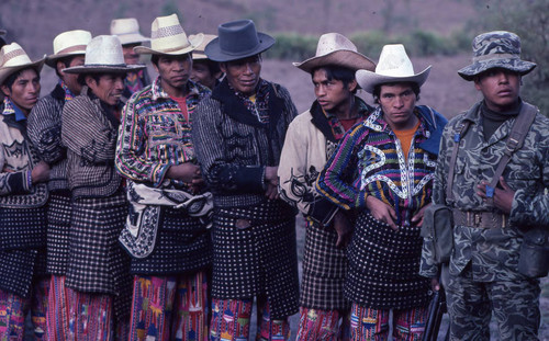 Mayan men in line to vote, Sololá, 1982