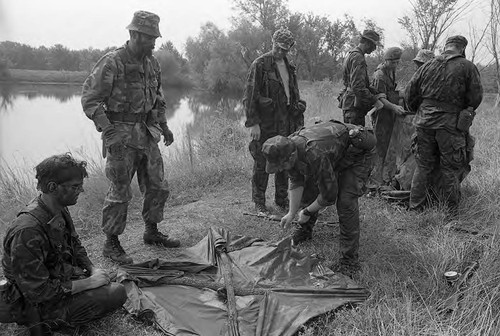 Survival school students make a raft, Liberal, 1982