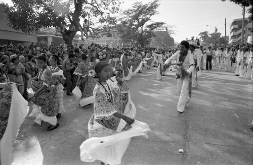 Dancers performing in the street, Barranquilla, Colombia, 1977