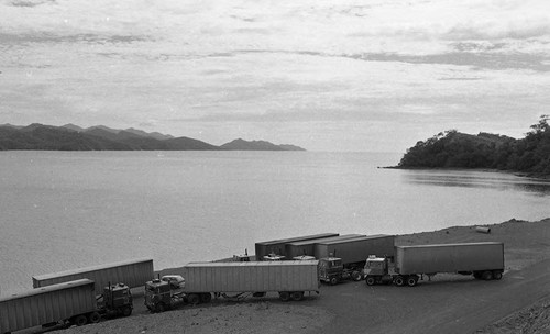 Trucks at a rest stop, Costa Rica, 1979