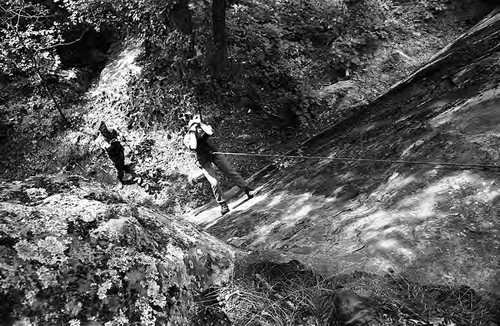 Survival school students learn to rock climb, Liberal, 1982