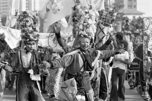 Dancers performing in the street, Barranquilla, Colombia, 1977