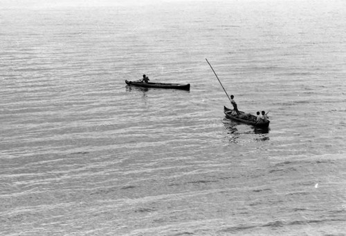 Two boats navigating by fotress, Cartagena, 1975