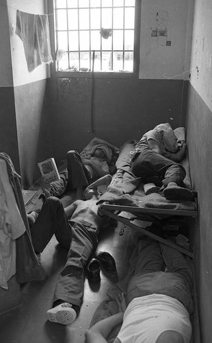 Several men in a prison cell, Nicaragua, 1980