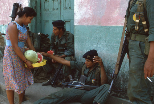 Soldiers resting, Usulután, El Salvador, 1982