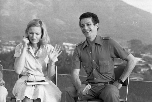 Roberto D'Aubuisson and Diane Sawyer during an interview, San Salvador, 1982