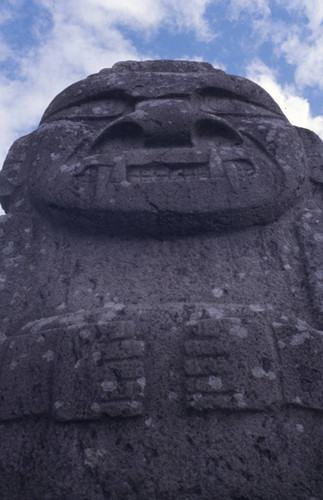 Stone statue with feline features, close-up, San Agustín, Colombia, 1975