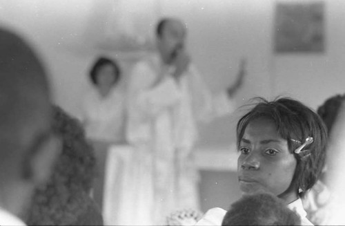 Woman in a church, San Basilio de Palenque, 1975