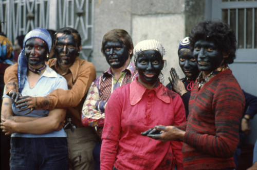 Painted faces at the Blacks and Whites Carnival, Nariño, Colombia, 1979