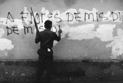 Sandinista spray painting on wall, Nicaragua, 1979