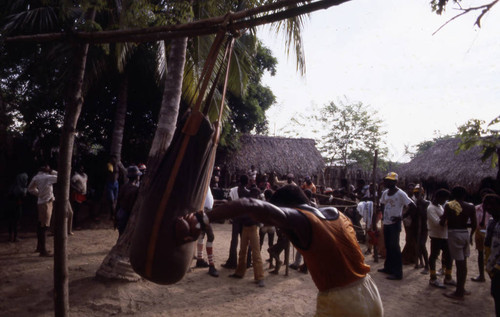 Boxer working out on punching bag, San Basilio de Palenque, 1976