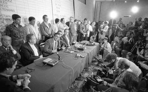 Post-election press conference against voter fraud, Guatemala, 1982