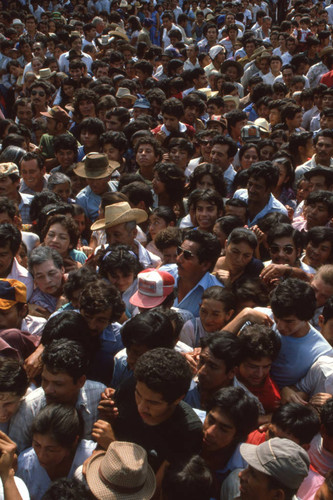 Crowds standing in the street, Santa Tecla, La Libertad, El Salvador, 1982