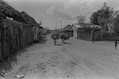 Man and boy riding a mule, San Basilio de Palenque, 1976