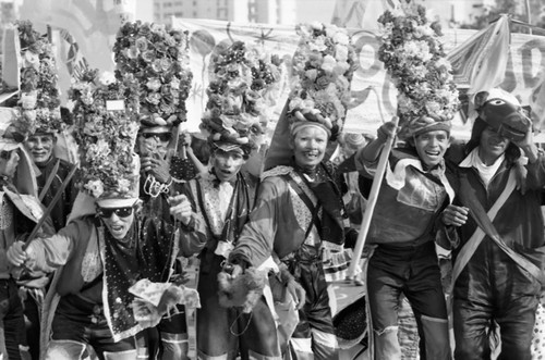 Dancers performing in the street, Barranquilla, Colombia, 1977