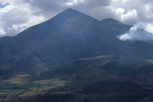 Distant view of fighting in the mountains, Cabañas, El Salvador, 1982