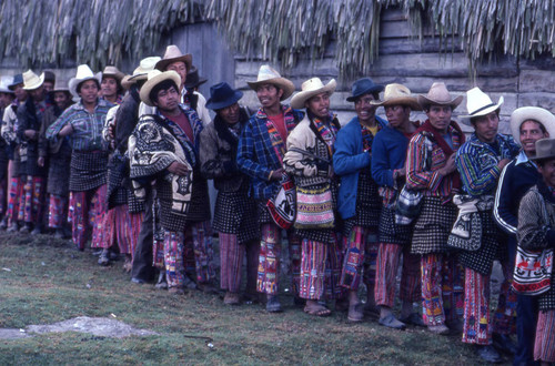 Mayan men in line to vote, Sololá, 1982