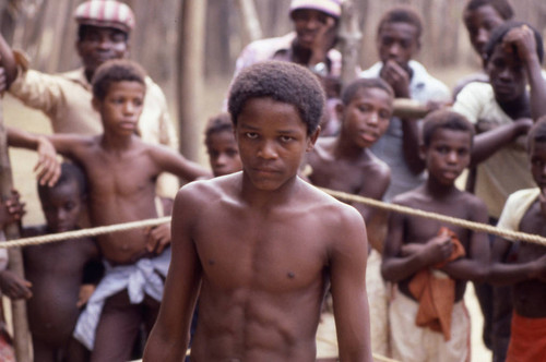 Boxer standing inside ring, San Basilio de Palenque, 1976