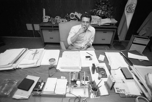 Salvadoran politician sitting in his office, San Salvador, 1983