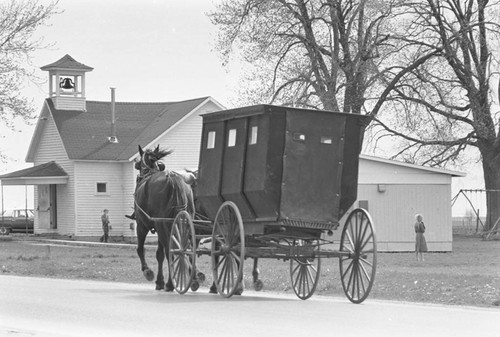 Amish schoolhouse and buggy, Lancaster County, 1974