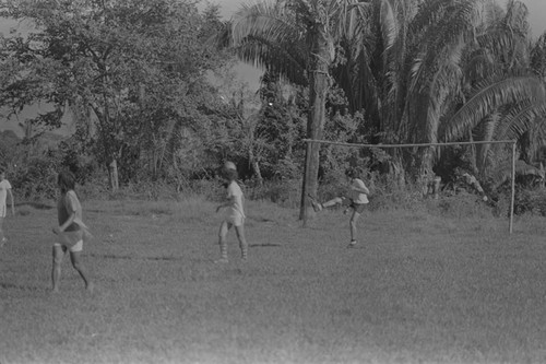 Youth playing soccer, La Chamba, Colombia, 1975