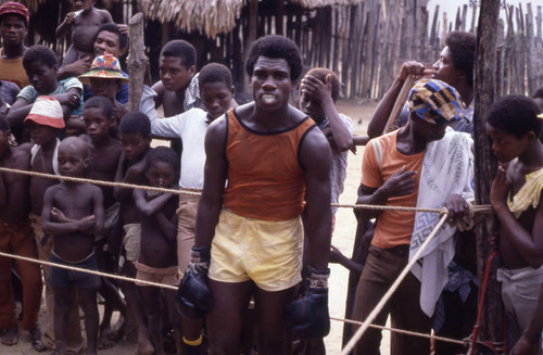 Boxer standing inside boxing ring, San Basilio de Palenque, 1976